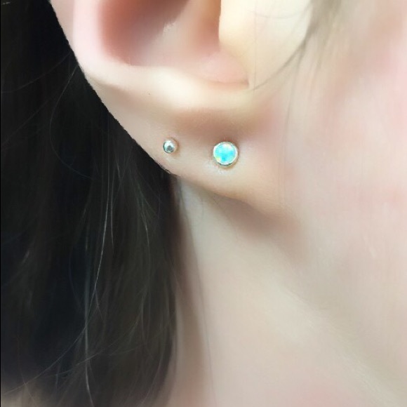 925 Sterling Silver White Fire Opal Stud Earrings - Picture 4 of 9